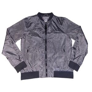 Whispering Smith Men's Metallic Charcoal Grey Bomber Jacket Streetwear Large